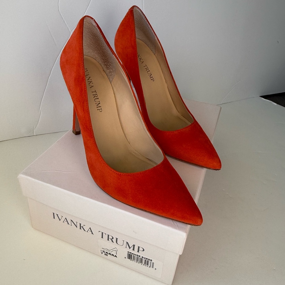 Ivanka Trump Orange Suede Pumps, size 7